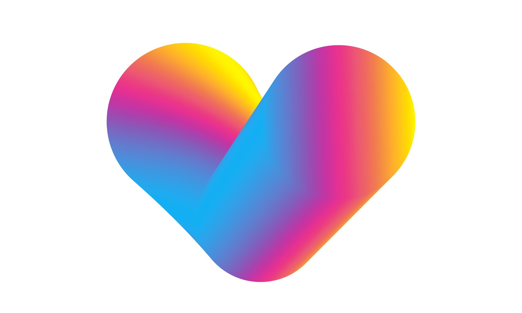 Graphic of colorful gradient heart icon and symbol idea design, isolated on white background.