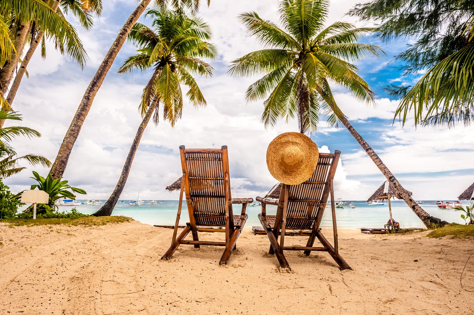 Beautiful beach with palm trees at Philippines