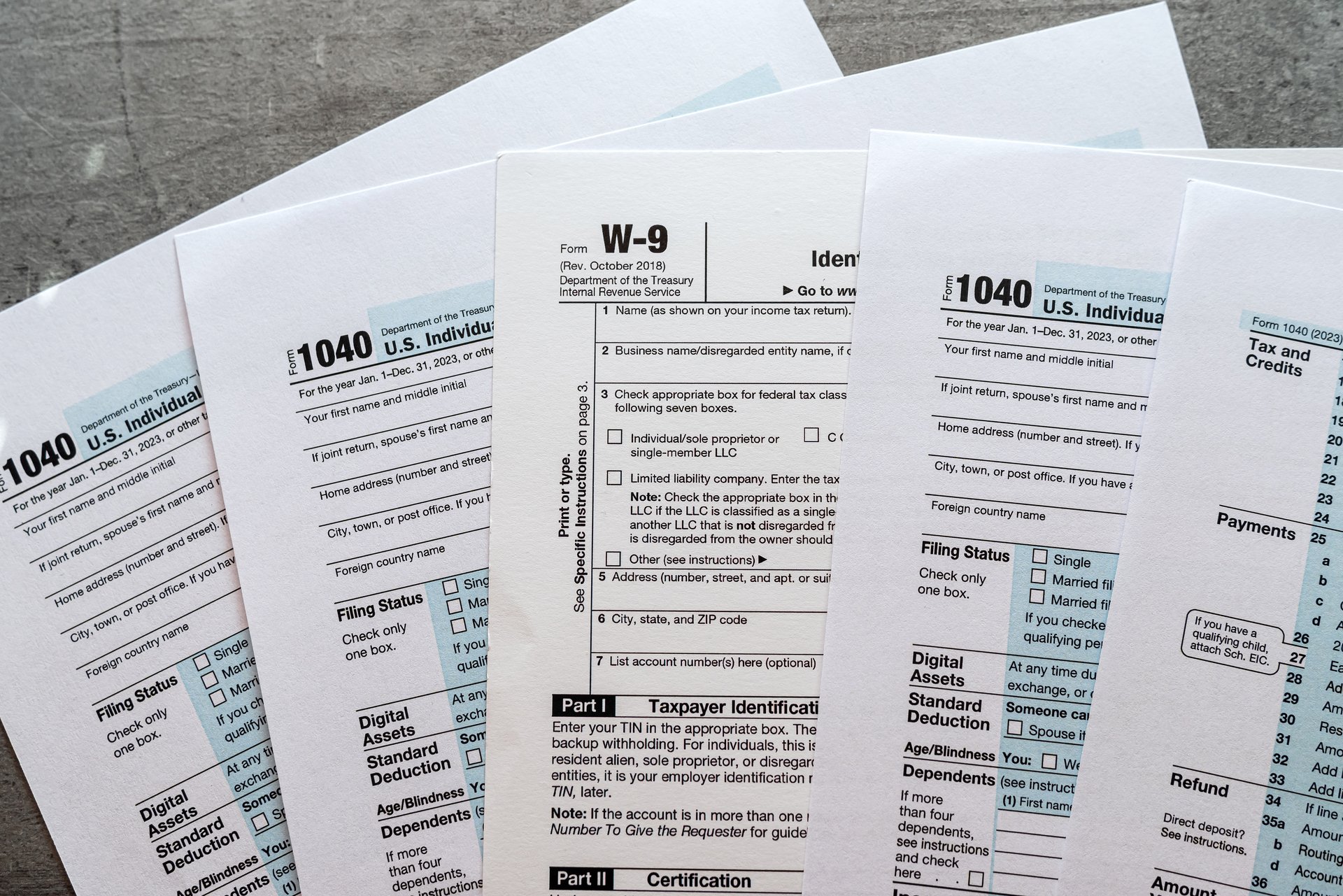 empty tax form blanks 1040 w9 W 9 federal income form as business concept. Time for tax