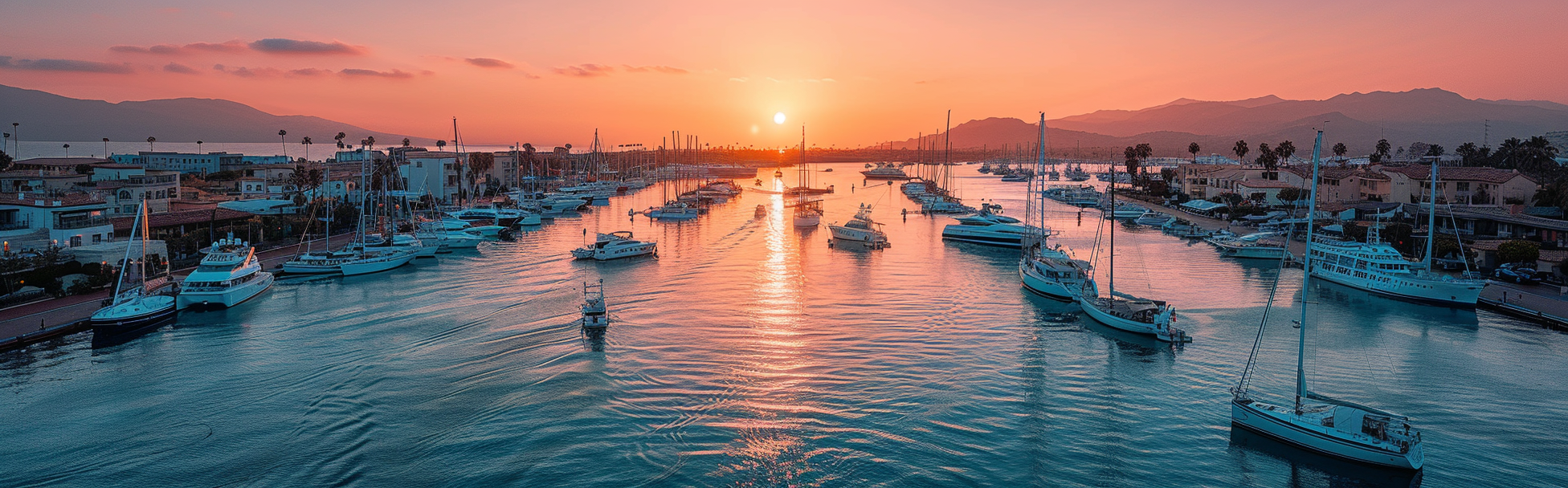 Drone aerial overlooking Marina del Rey harbor
