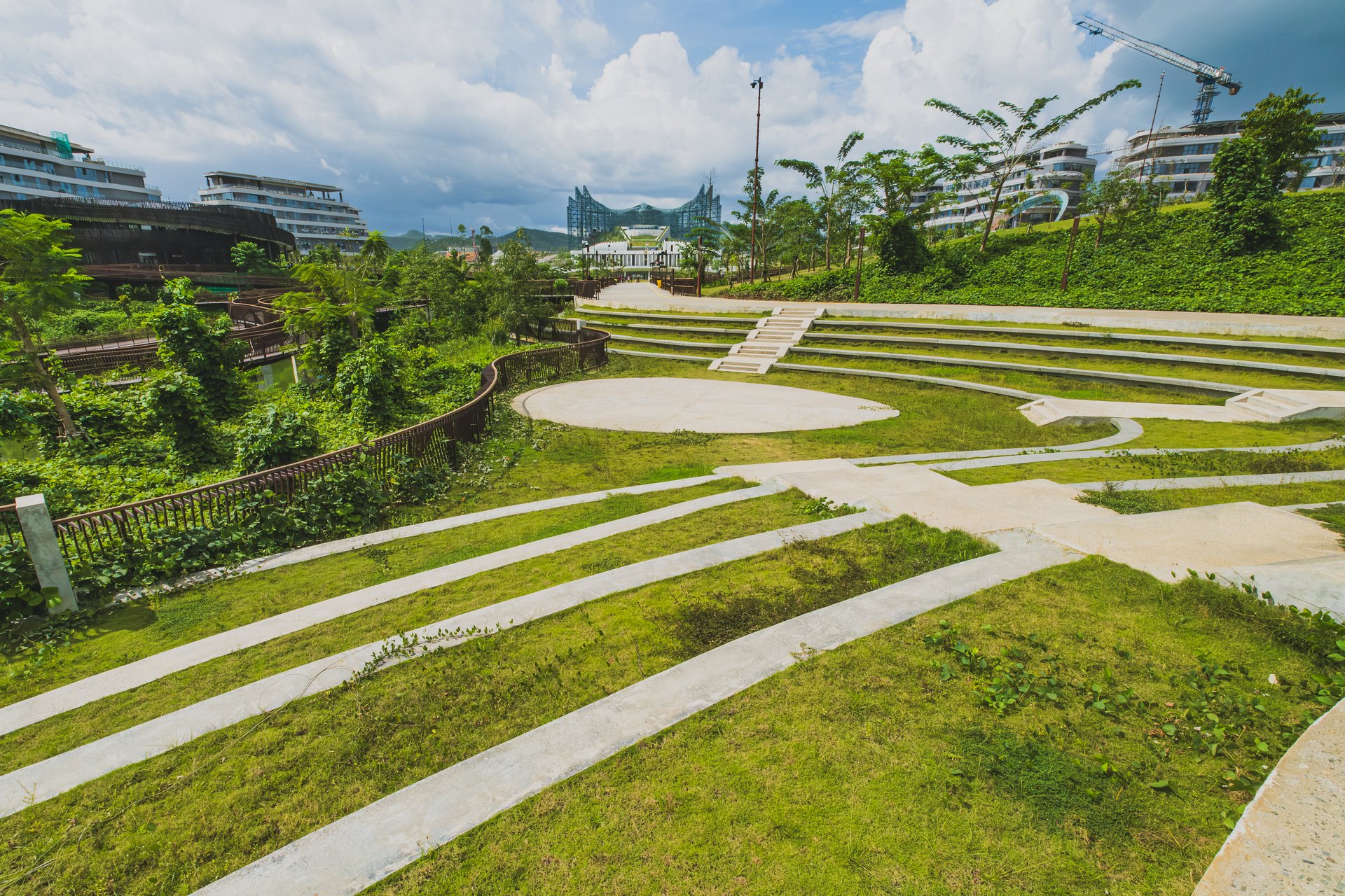 IKN, Indonesia - November 24th, 2024. The terraced amphitheater adds a modern touch to the lush green landscape of Nusantara.