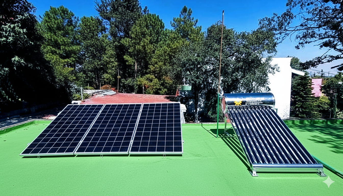 Casa compacta con 3 paneles solares y calentador solar de 150L en Ajusco, Tlalpan