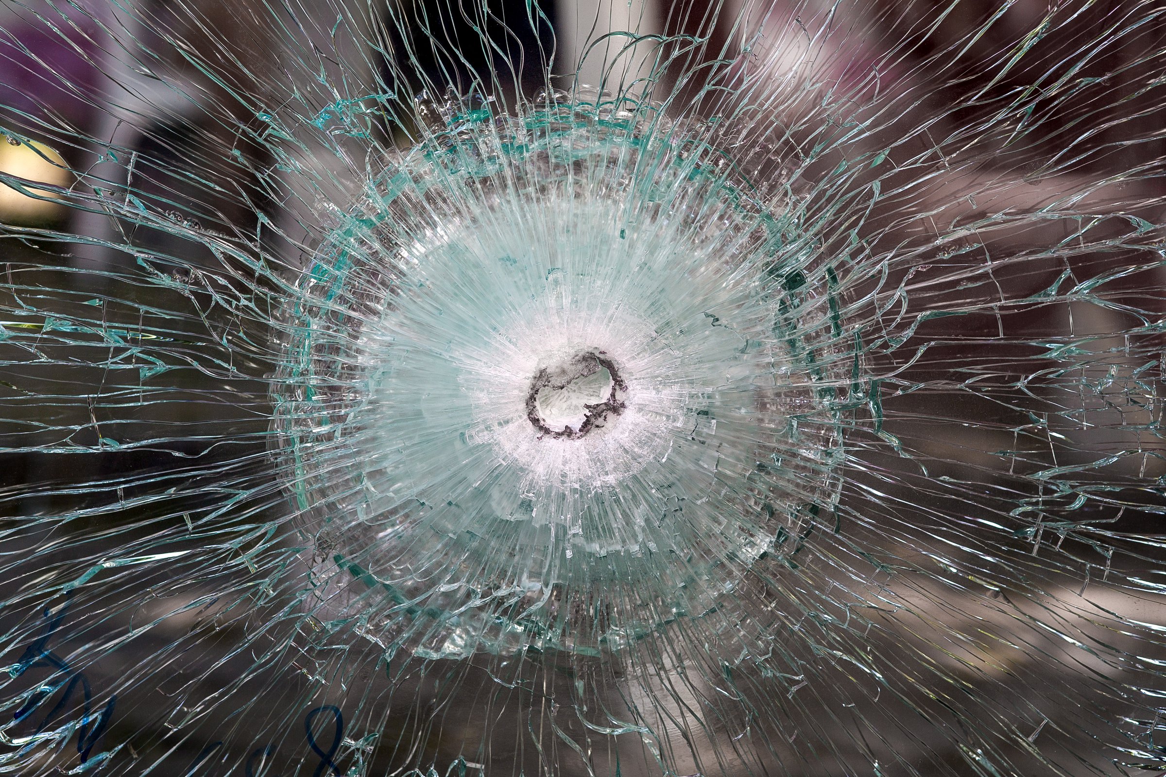 bulletproof glass after test.