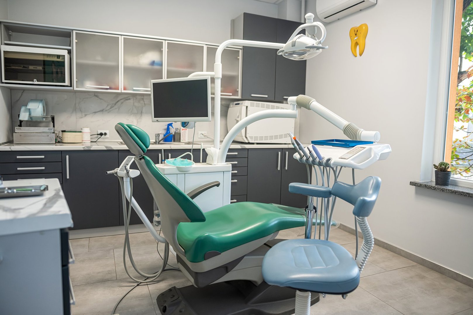 Interior of a patient reception room with dental equipment in a dental clinic. beautiful new dentist office