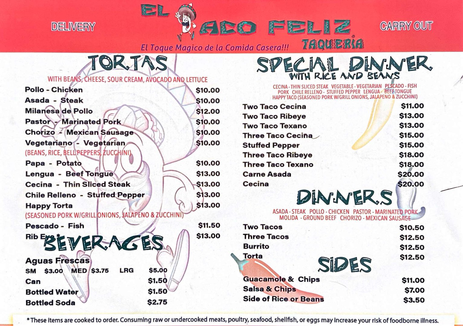 El Taco Feliz Menu Page 2