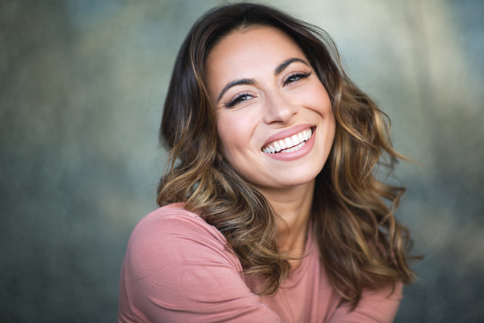 Close up portrait happy laughing young woman