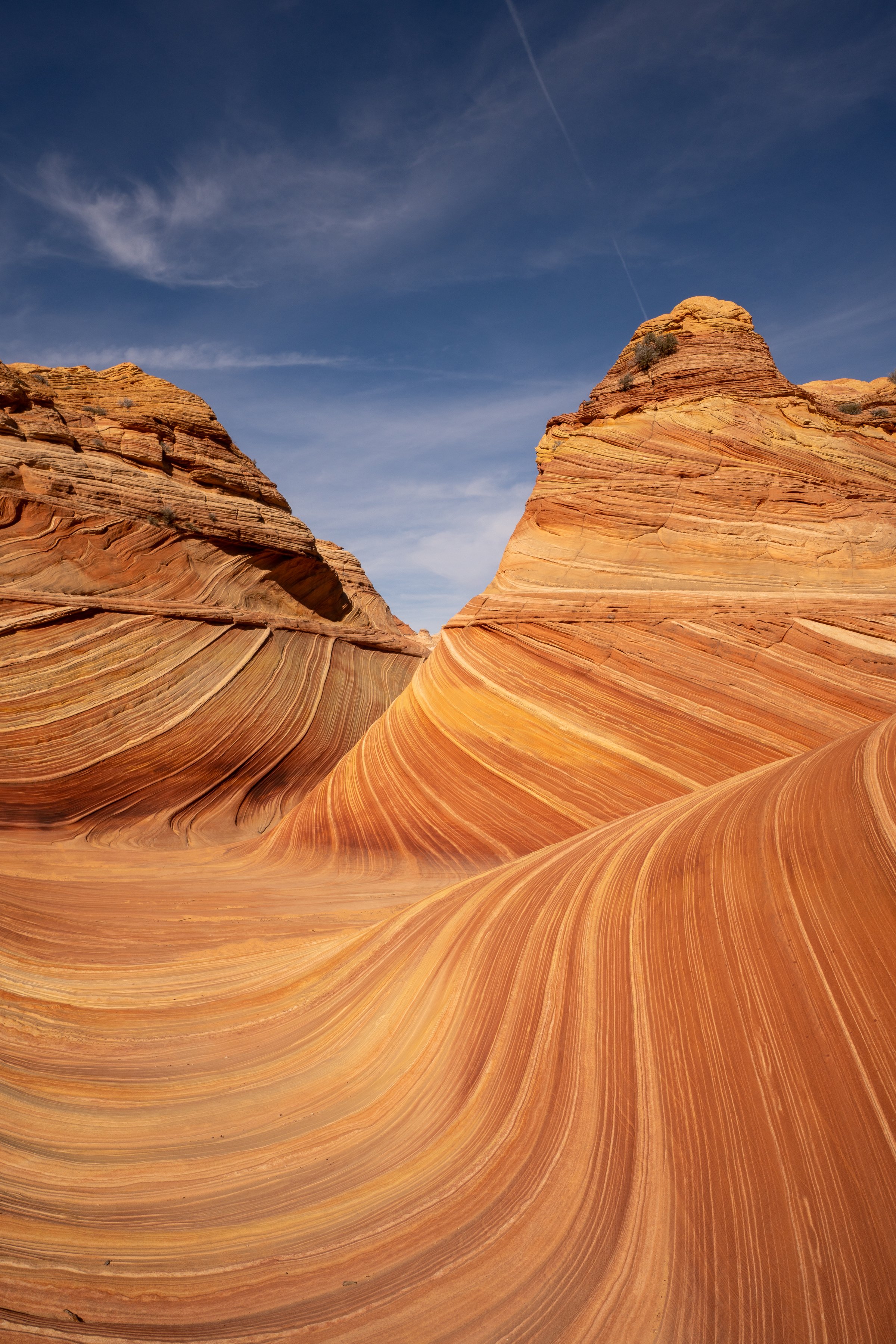 A scenic view of rock formations of the Wave, Kanab, Utah