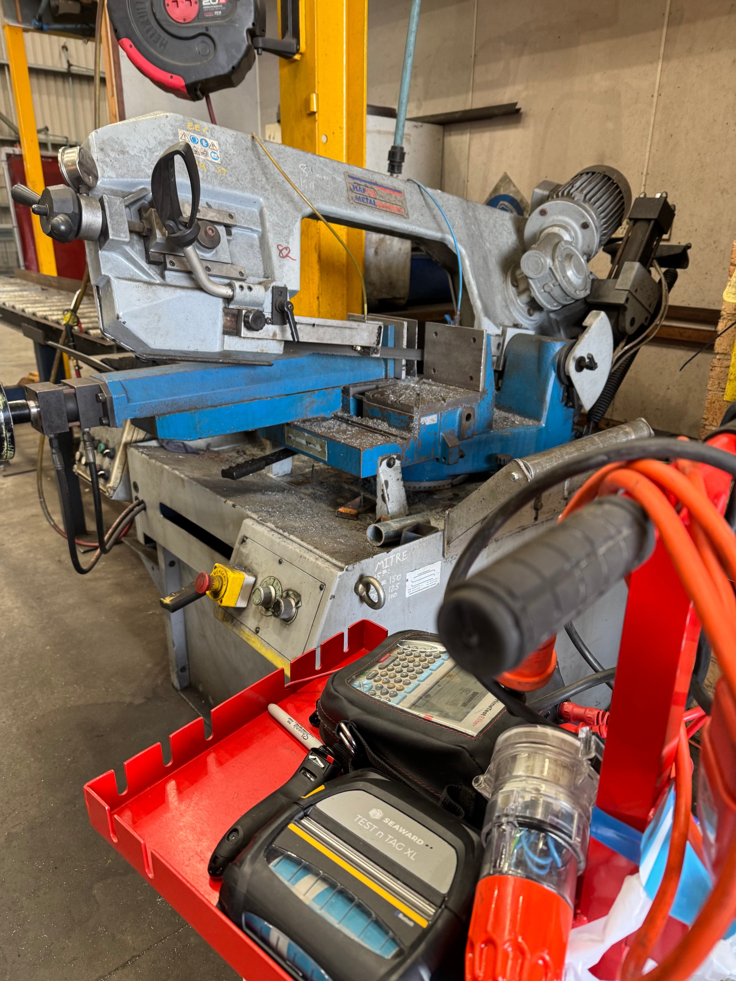 Liberty Test & Tag technician performing 3-phase electrical testing on industrial machinery using Seaward Test & Tag XL professional testing equipment