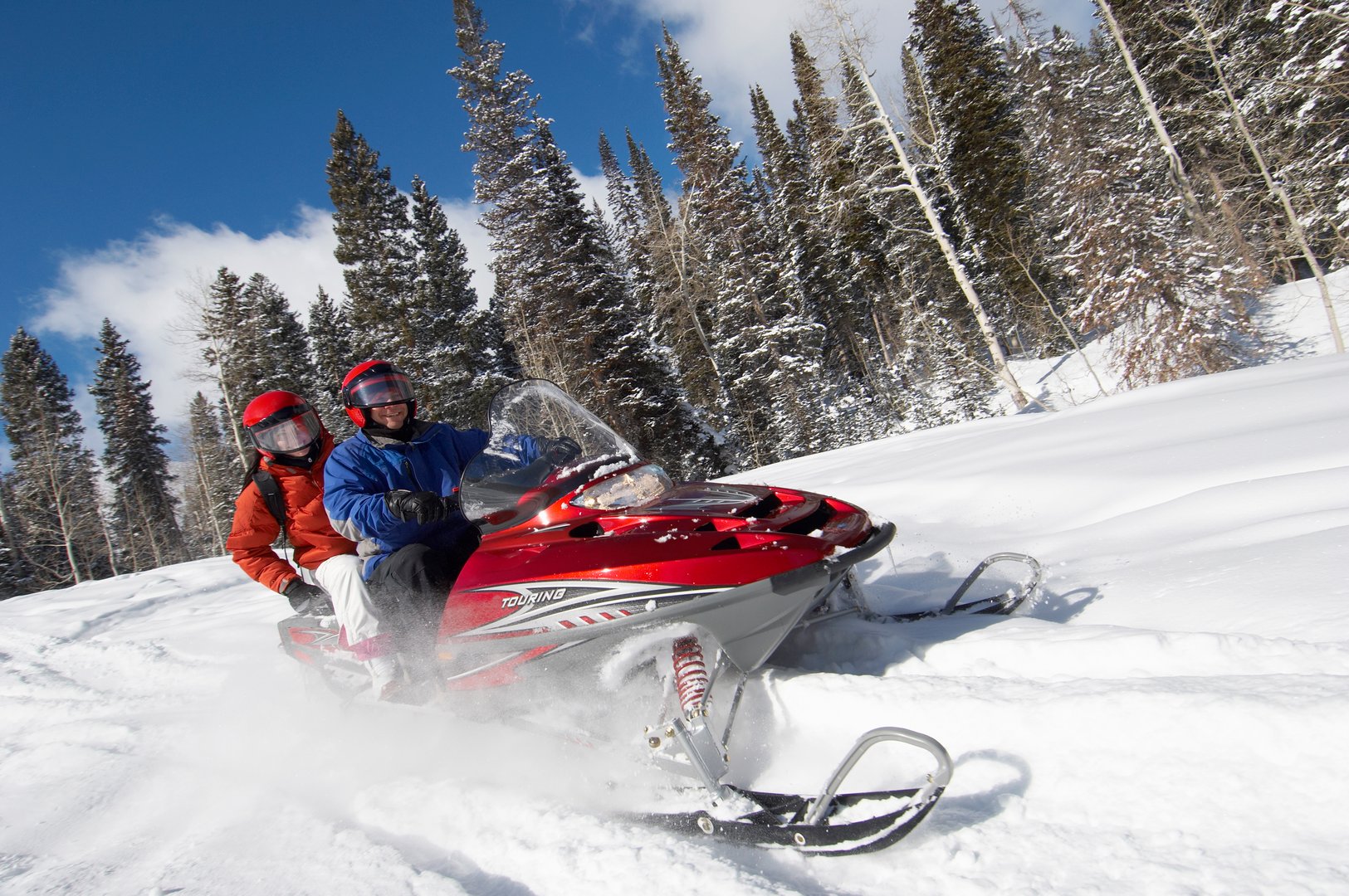 Couple Snowmobiling