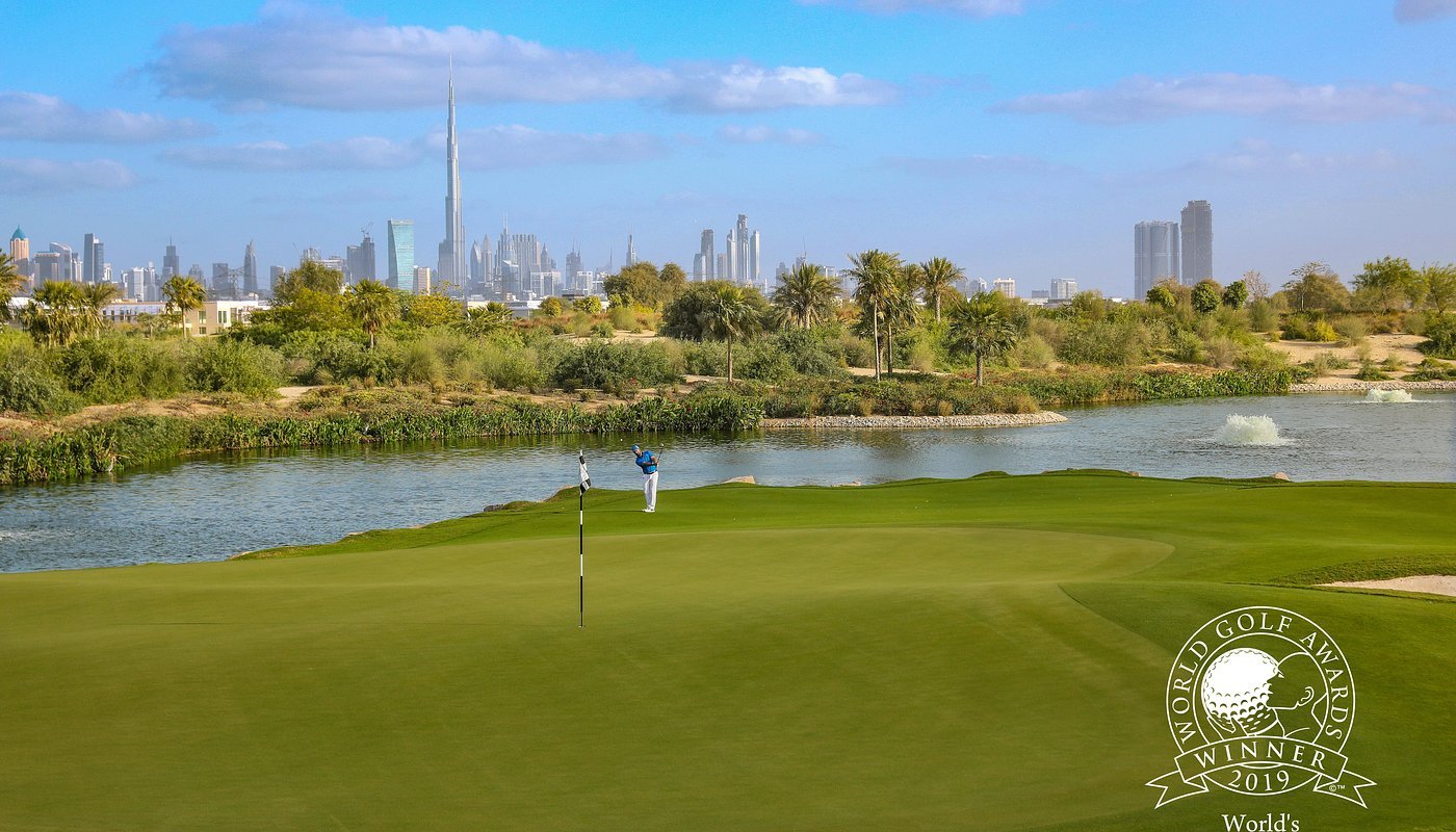 The last hole at Dubai Hills Golf Club