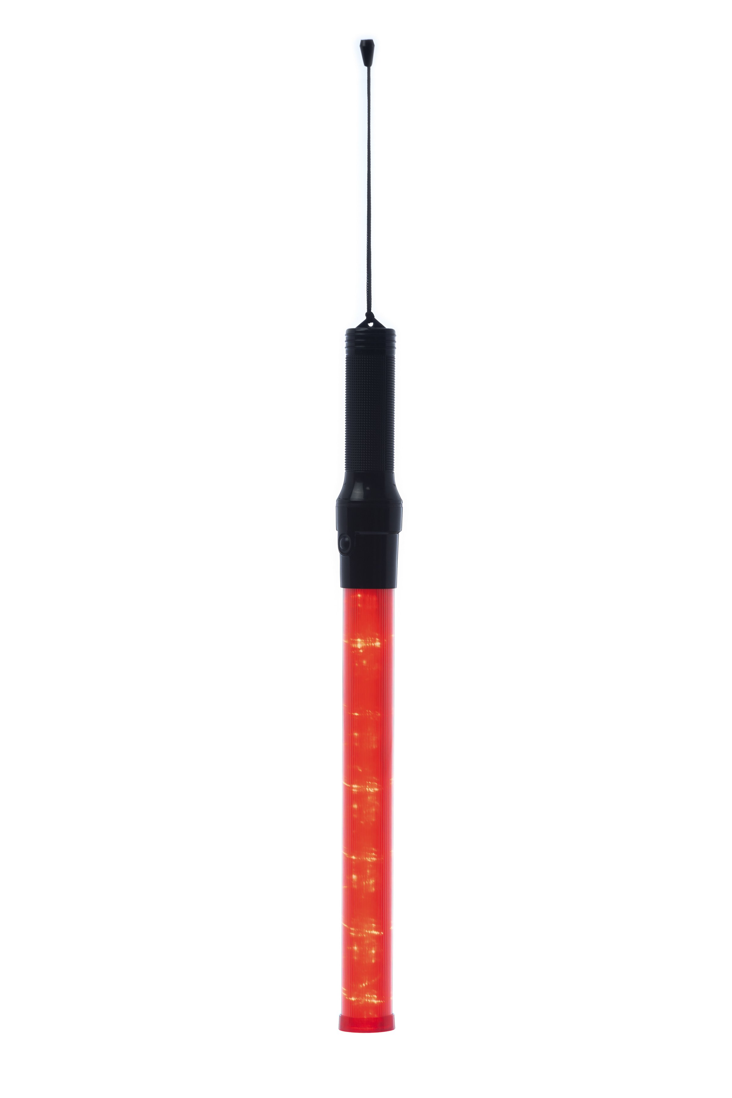 A bright red LED safety wand designed for optimal visibility during night or in low-light conditions. Essential for emergency signaling, traffic management, or outdoor adventures.