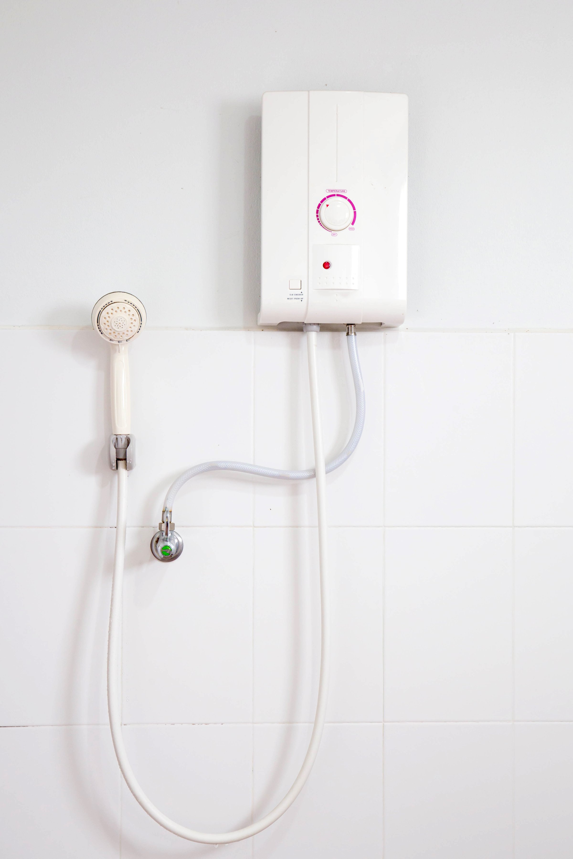 Shower bath and water heater.