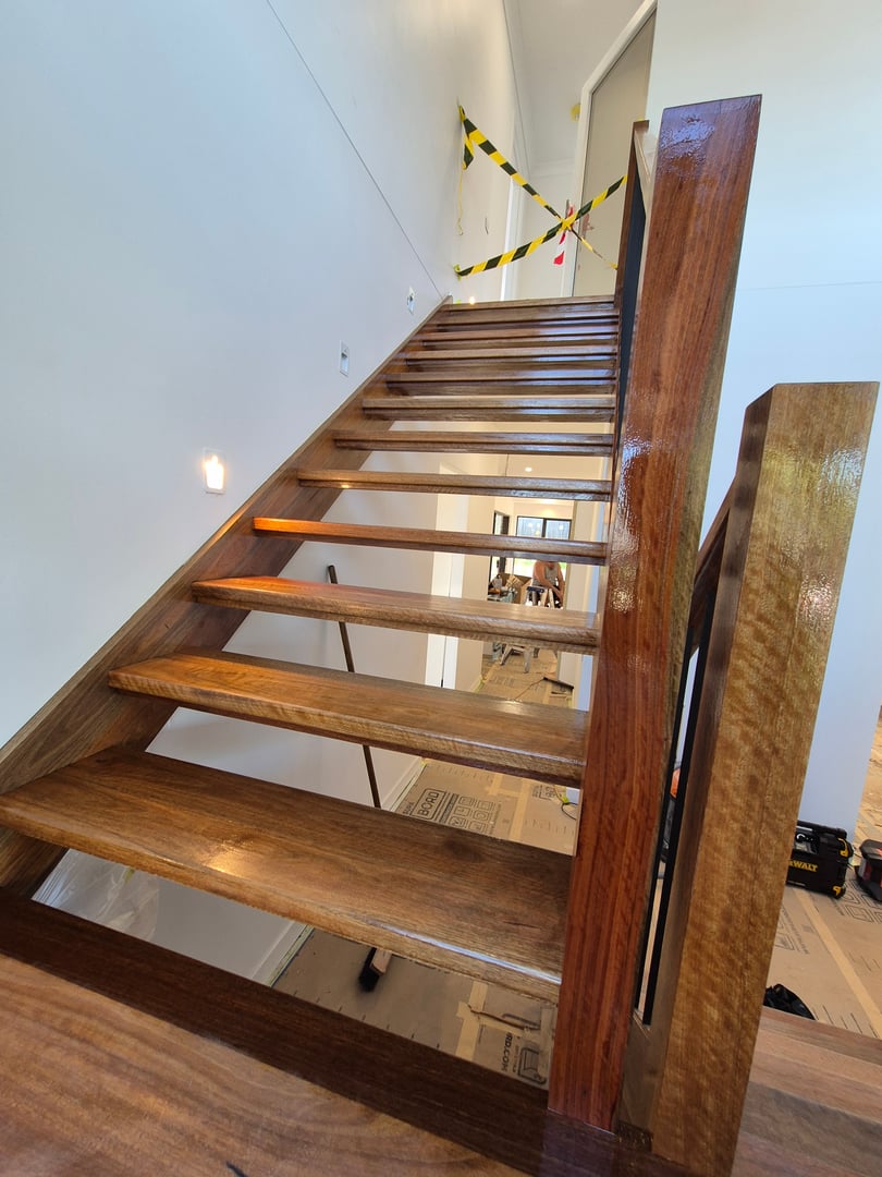 Premium staining work detail from actual stairs refinishing project