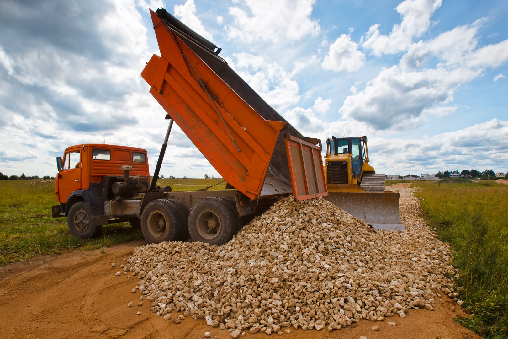 Unloading the stone. Construction of roads.