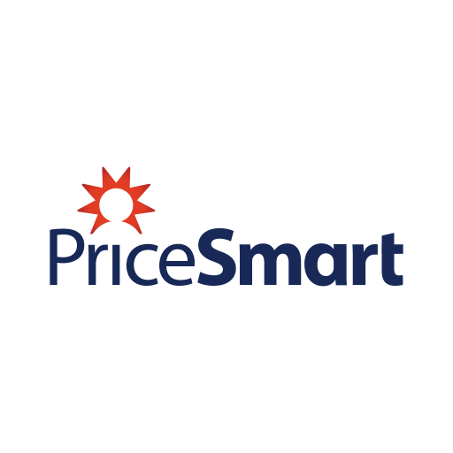PriceSmart logo with blue text and a red sun icon above the letter P.