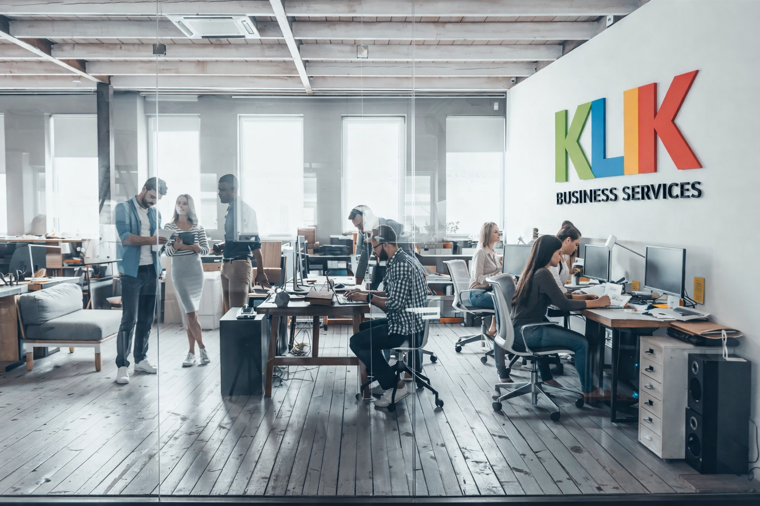 Business professionals collaborating and working together