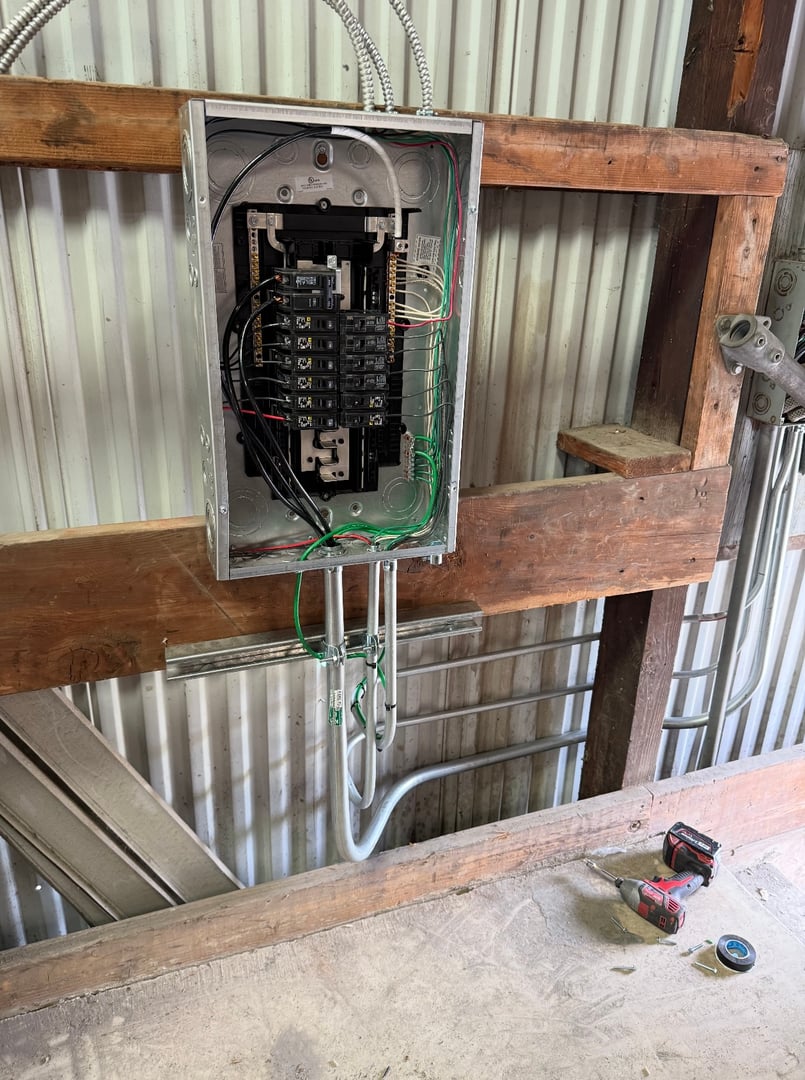 New upgraded breaker panel with warehouse lighting