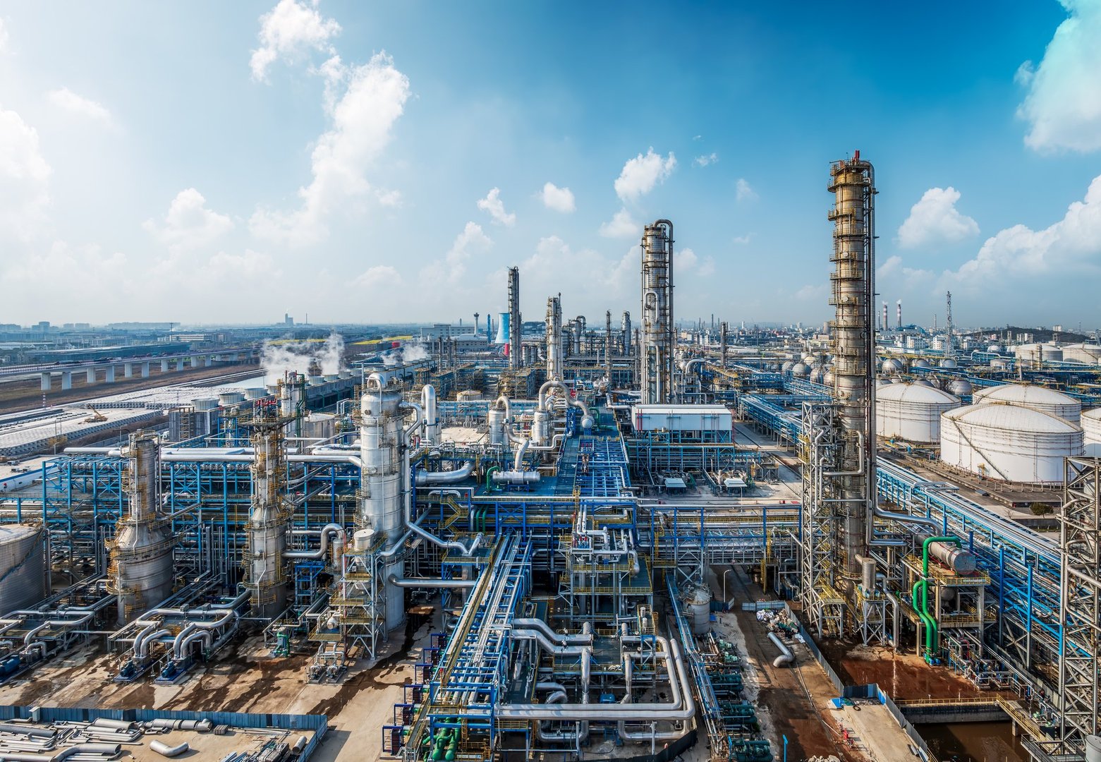 Petrochemical plant industrial area equipment building landscape, China