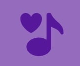 Purple heart and musical note on a lavender background, representing a love for music.