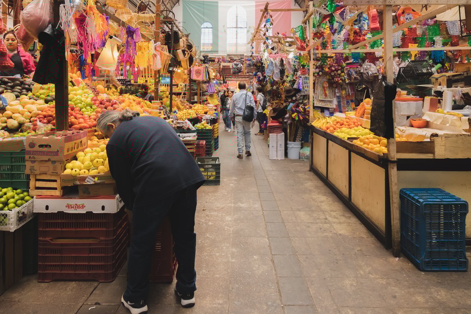 Guanajuato, Mexico - February 4, 2024: Mercado Hidalgo is a bustling indoor food market filled with colourful stalls, vendors, and produce, showcasing vibrant culture and local flavors for tourists and shoppers alike.