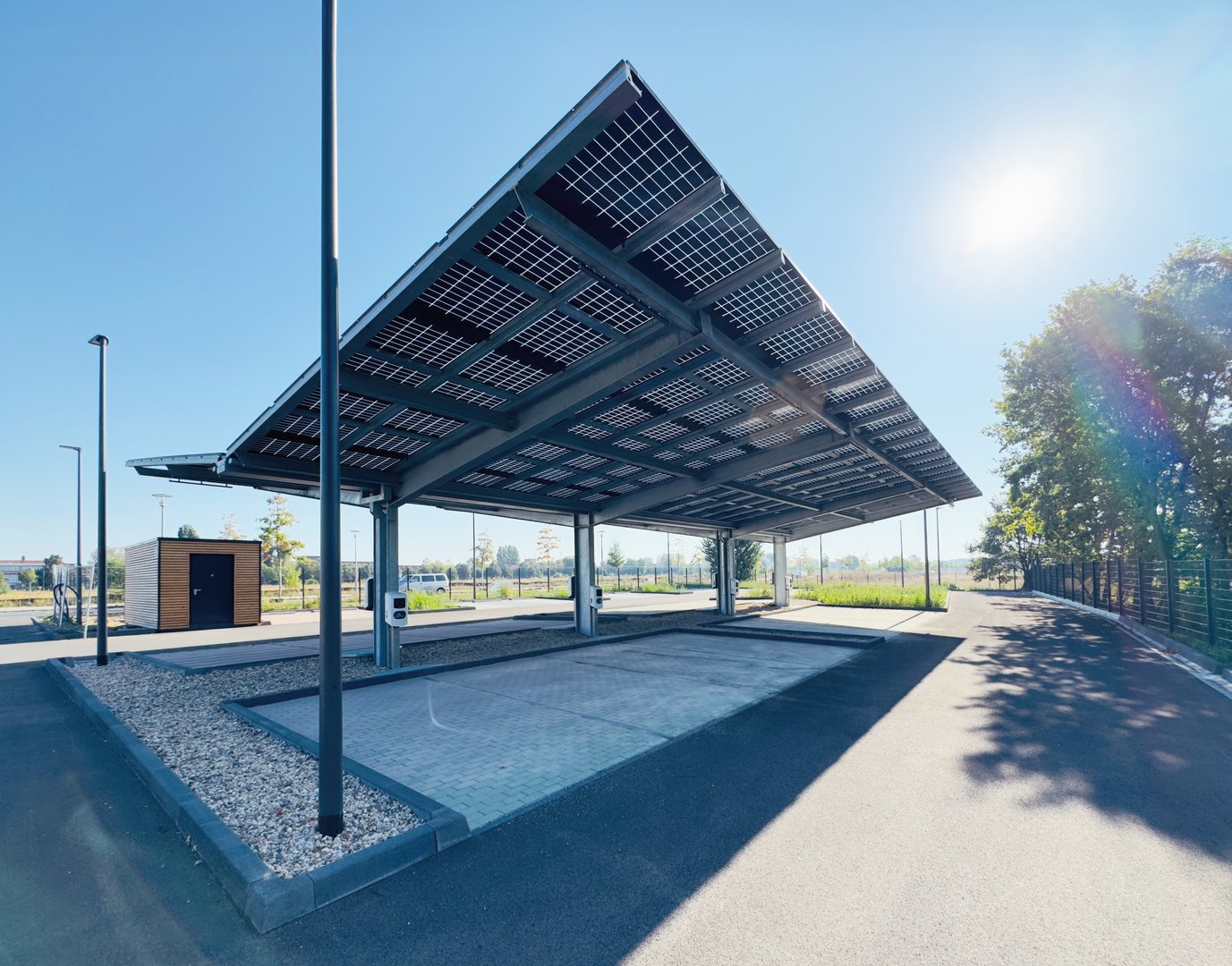 PV Solar canopy. Building-integrated photovoltaics or BIPV
