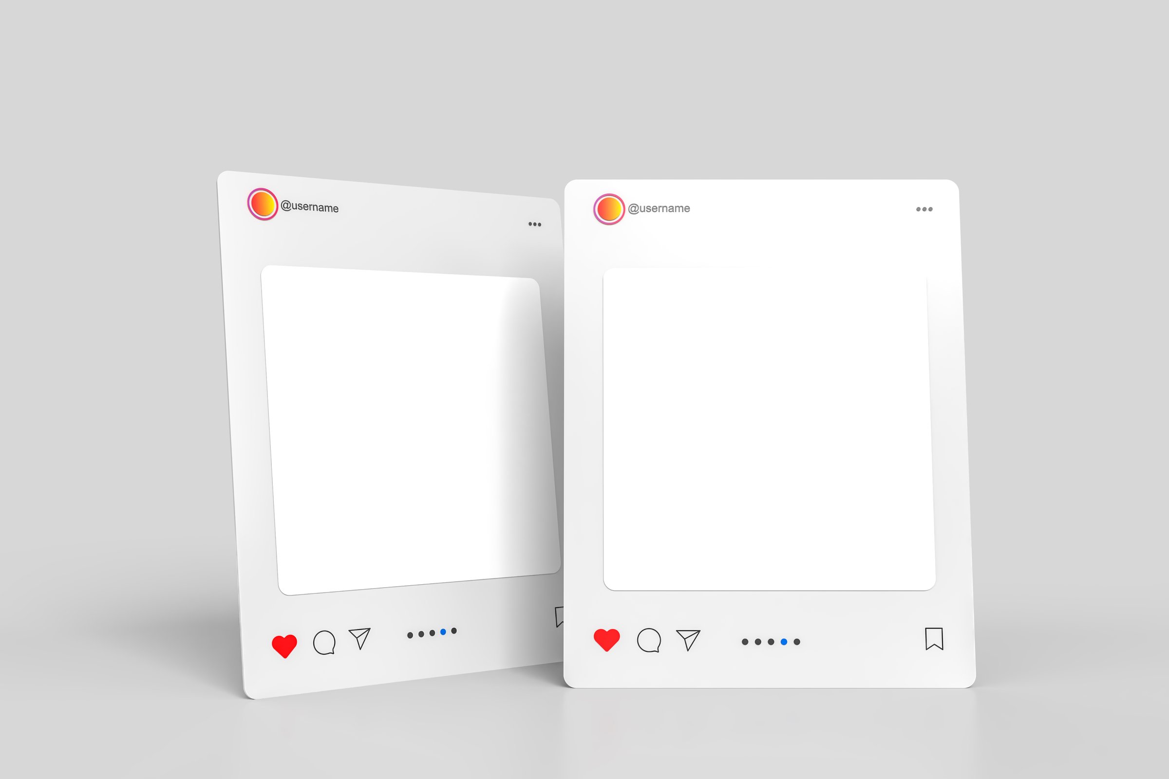 3D Social media post interface mockup. Social frame mobile app page template for user carousel post feed, like, share, comment, business promotion. Minimal design content for commercial purposes