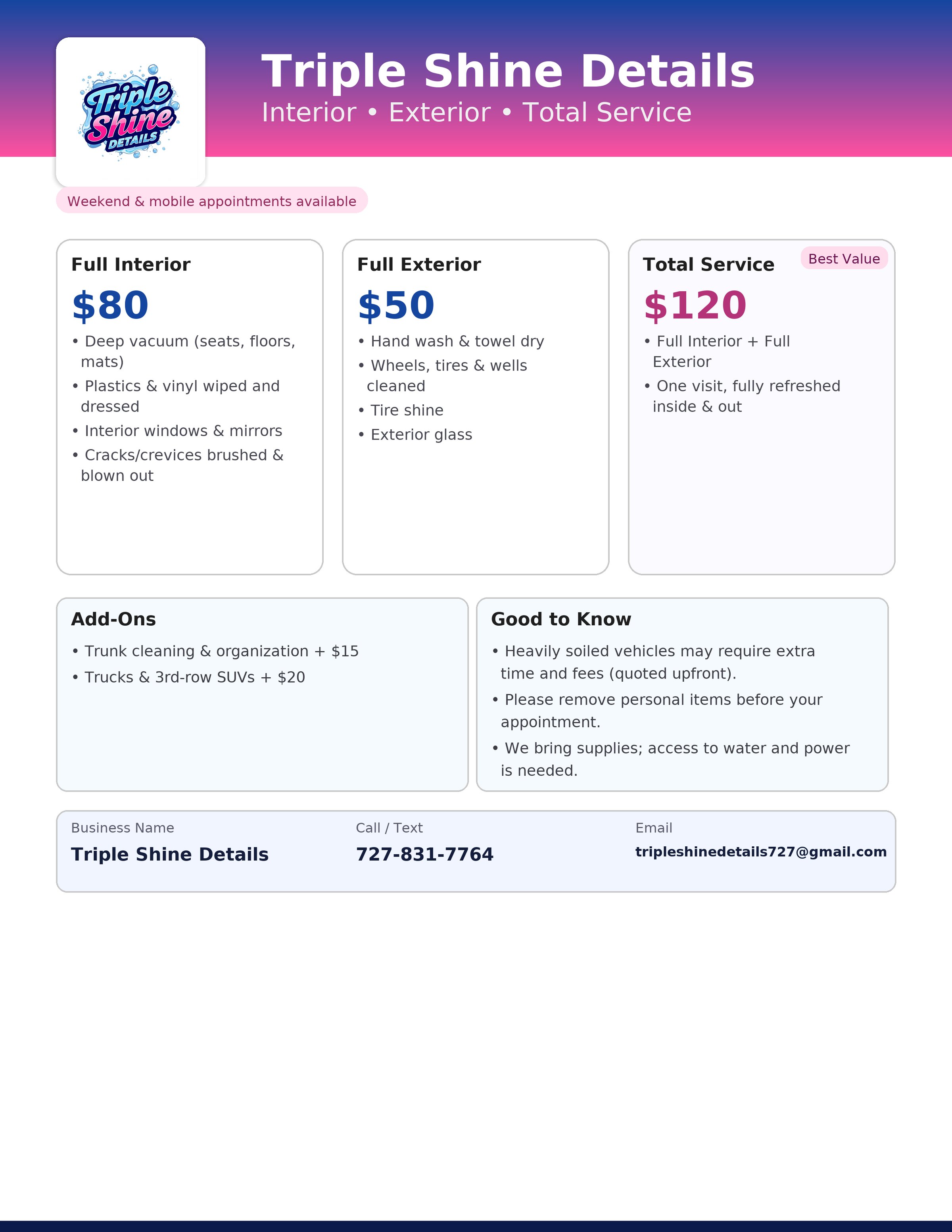 Triple Shine Details Pricing Guide