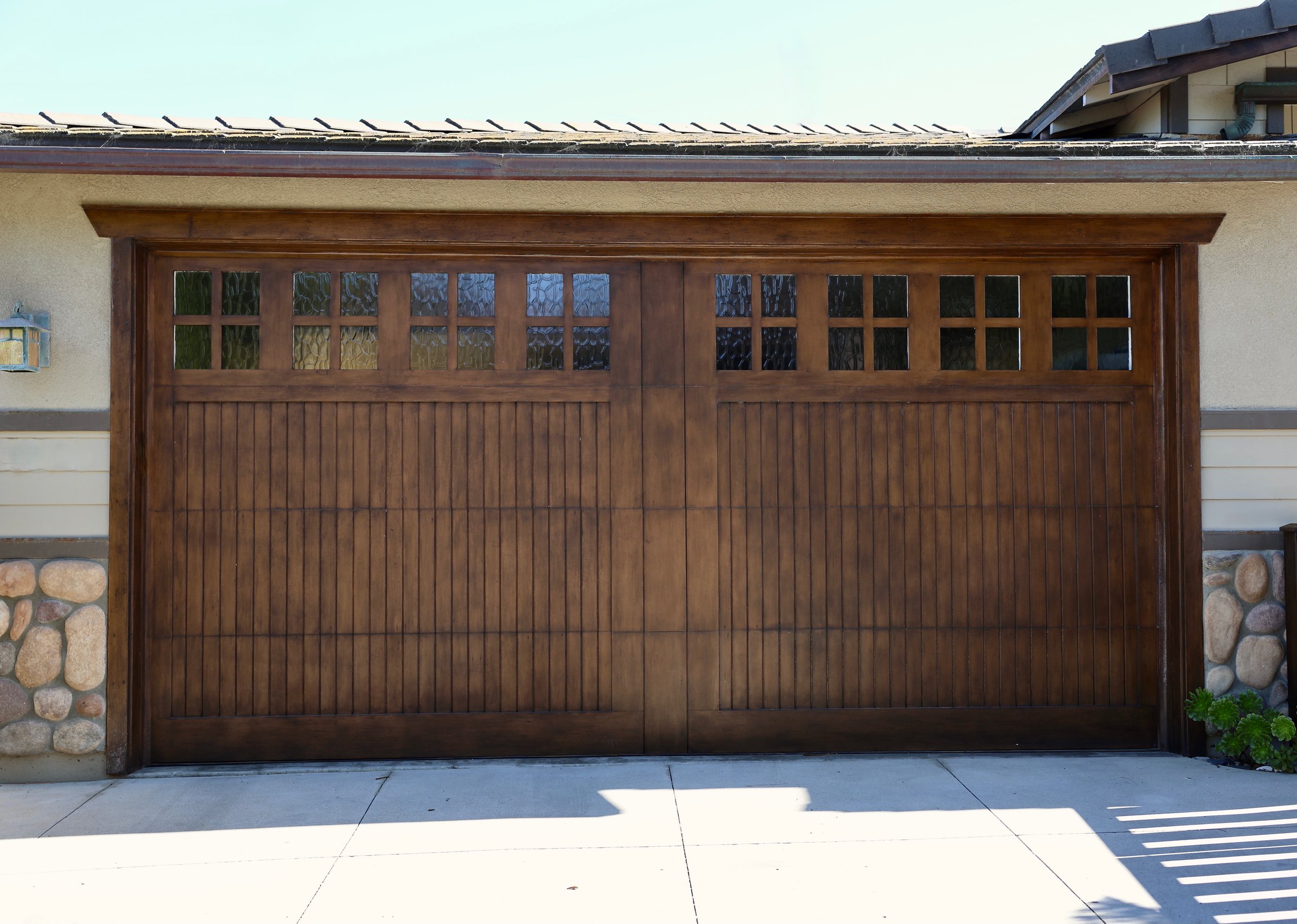 Rustic craftsman style wood garage door