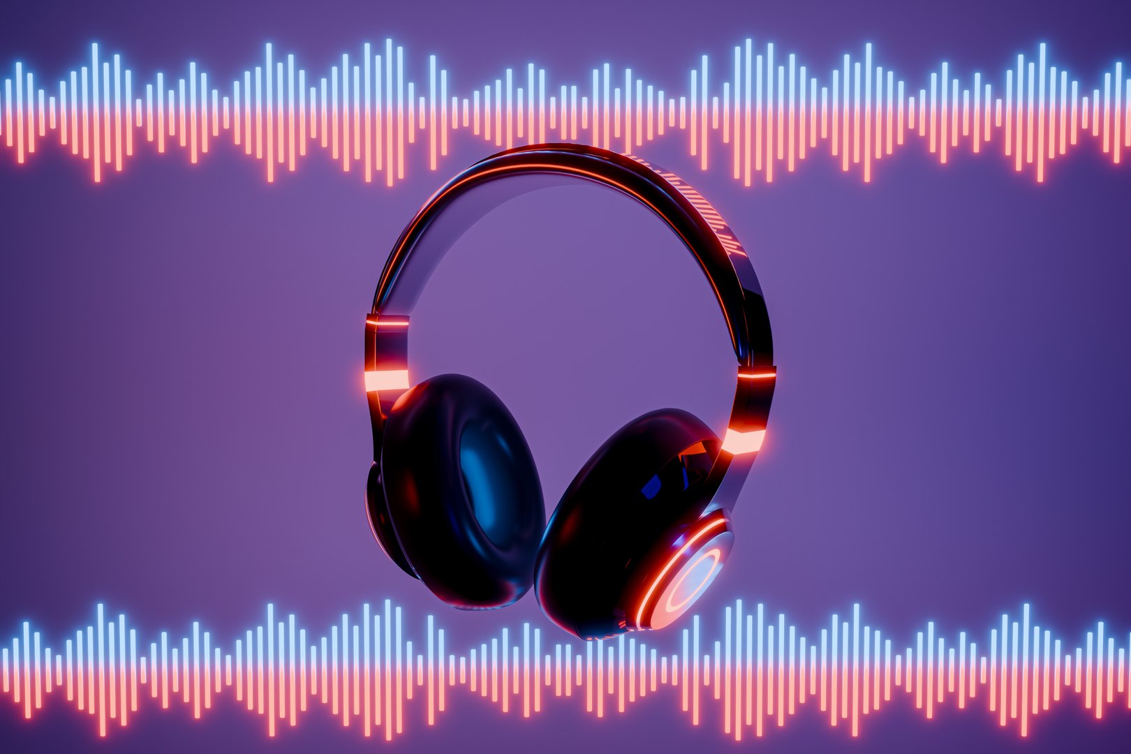 3d headphone with sound wave on blue background for musicor party work 3D render