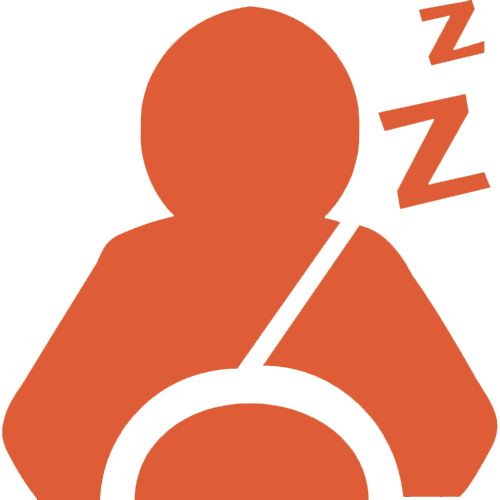 Orange silhouette of a person with a sling carrying a sleeping baby, represented by "Z" symbols above them.