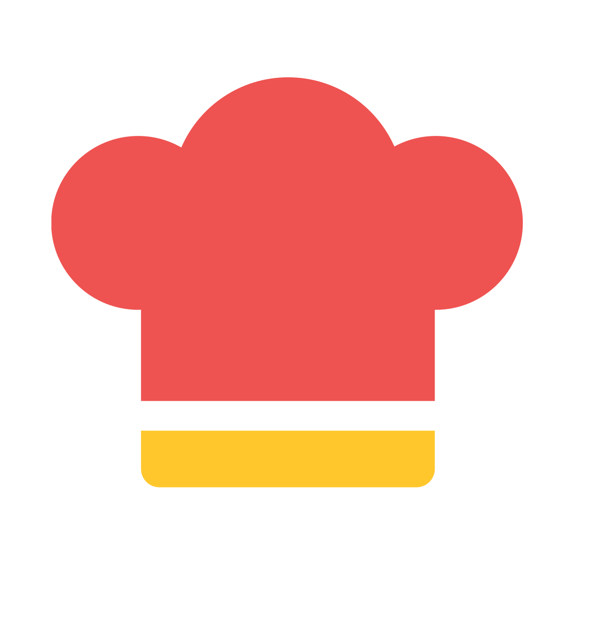 Simple illustration of a red chef's hat icon with a yellow base against a white background.