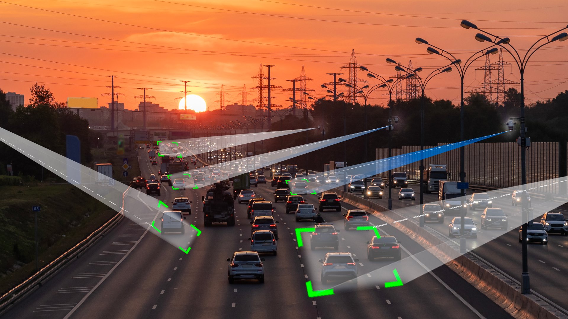 Cameras on the road with artificial intelligence, concept.