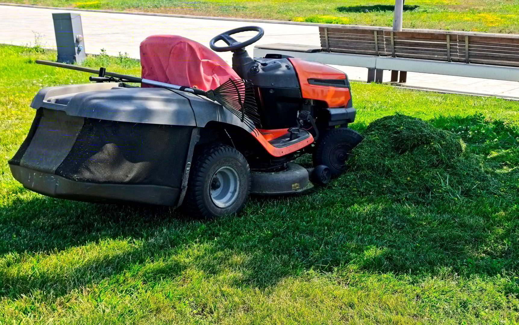 Lawn mower and cutted green fresh grass
