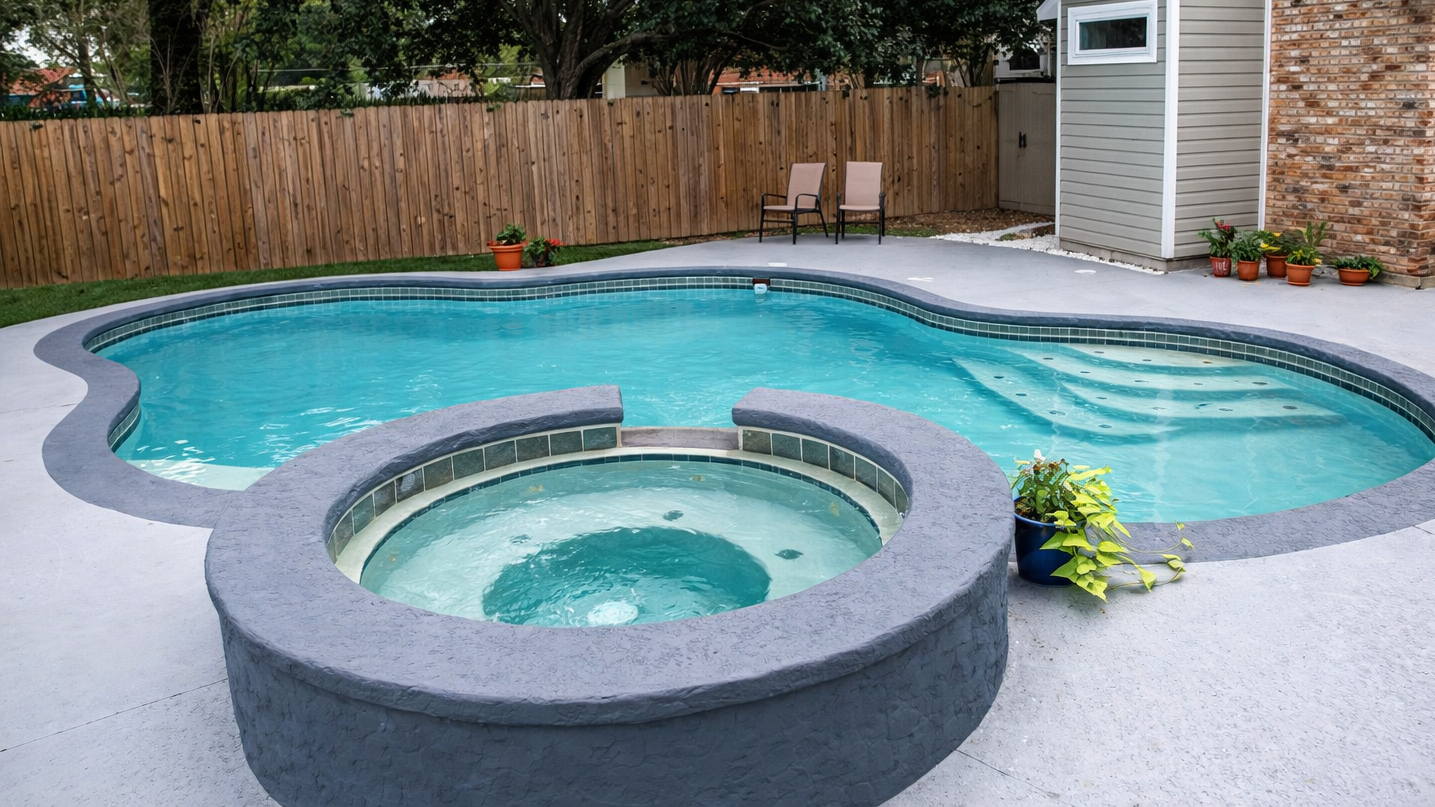 A modern backyard pool with a sleek design