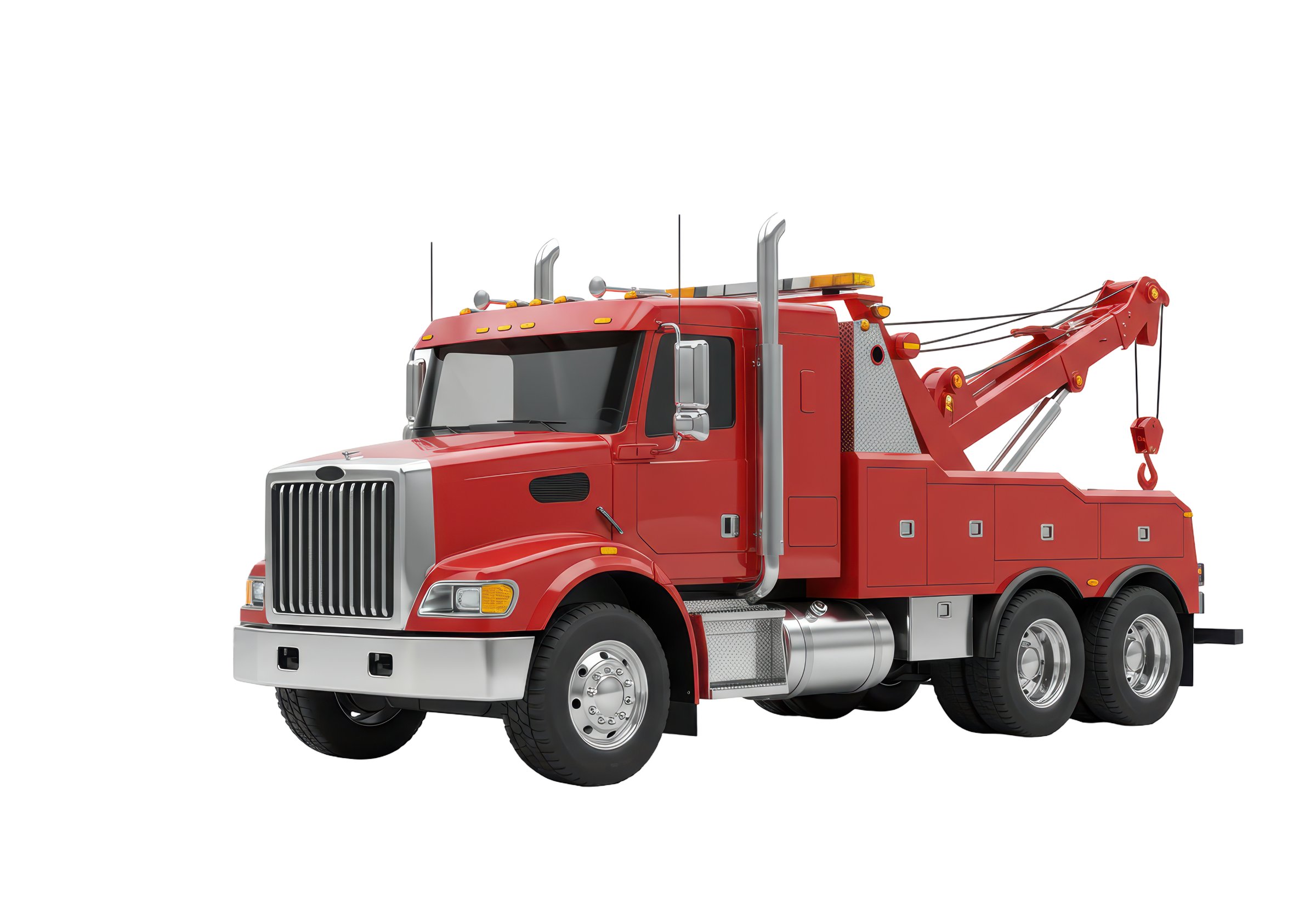 Isolated Red Tow Truck with Boom and Hook
