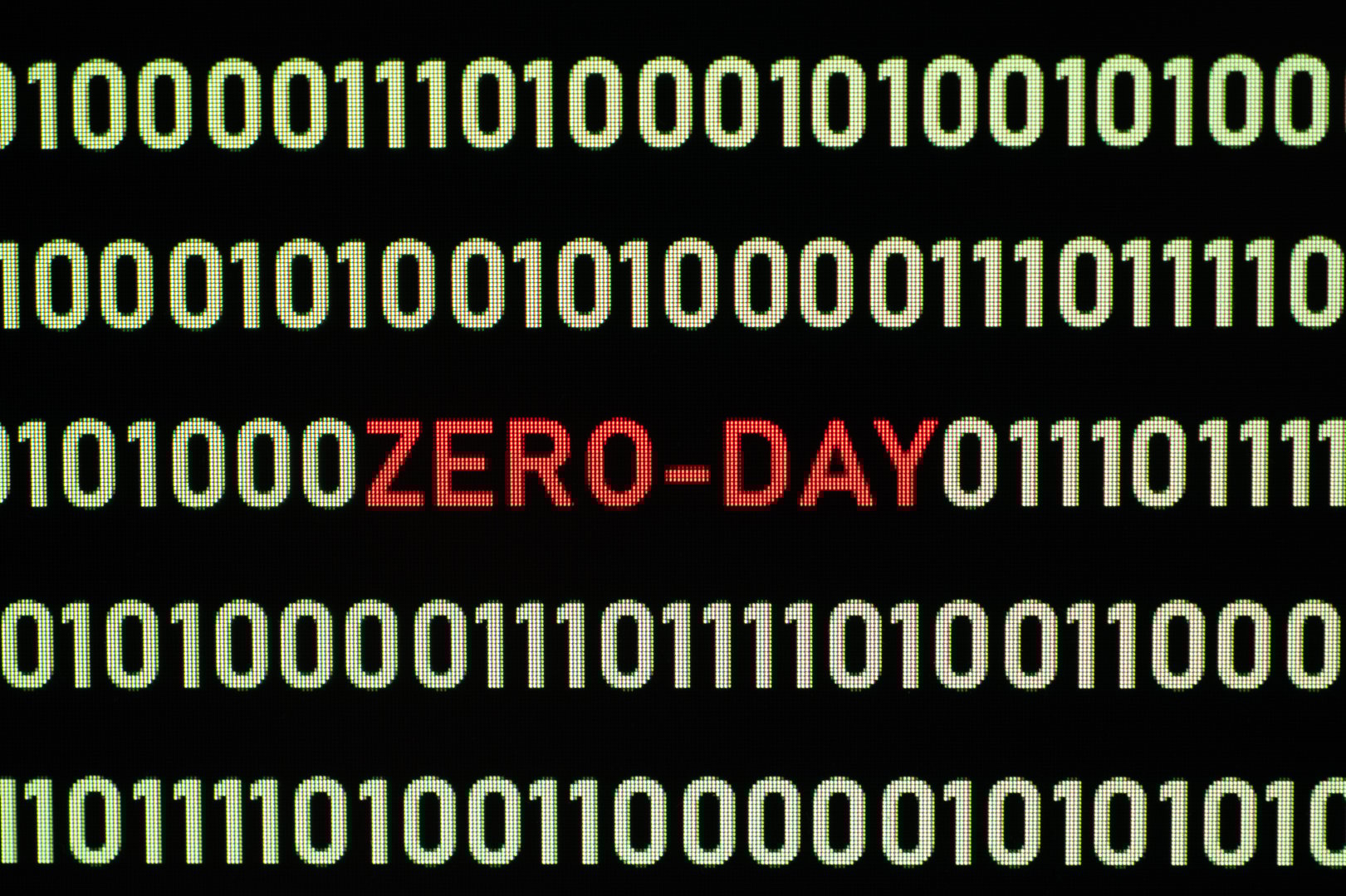 ZERO-DAY text and binary code concept from the desktop computer screen,ZERO-DAY vulnerability concept (also known as a 0-day)A zero-day vulnerability is a flaw in software or hardware.