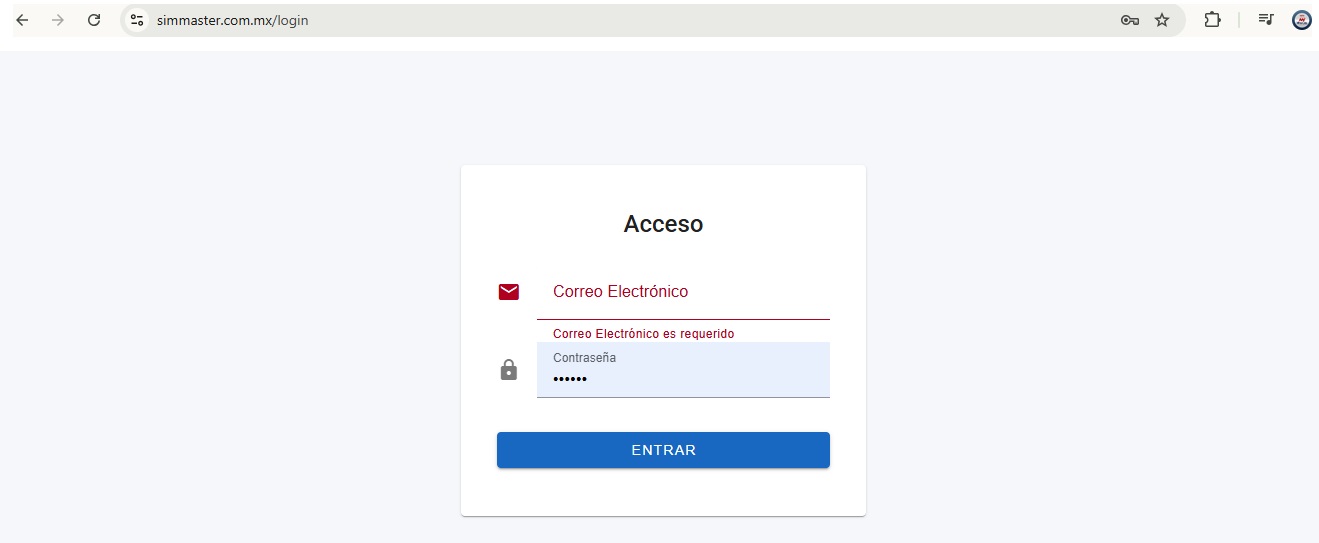Portal web SIM Master interface