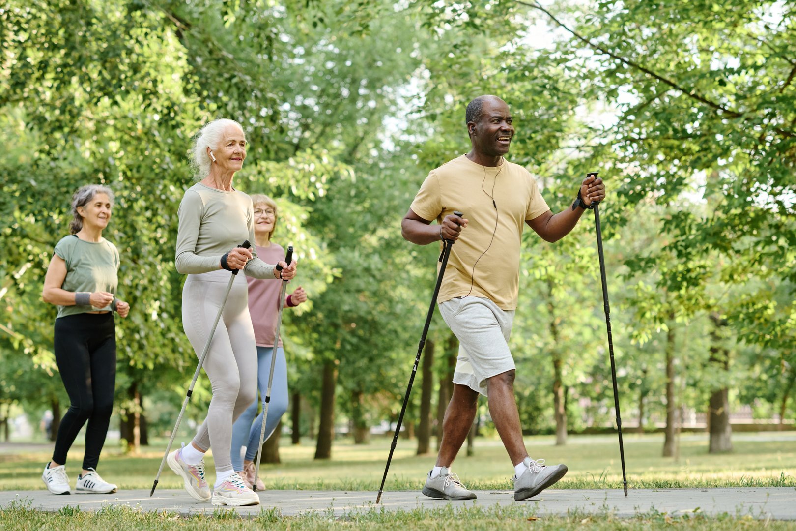 Group of senior people doing training together outdoors in the park
