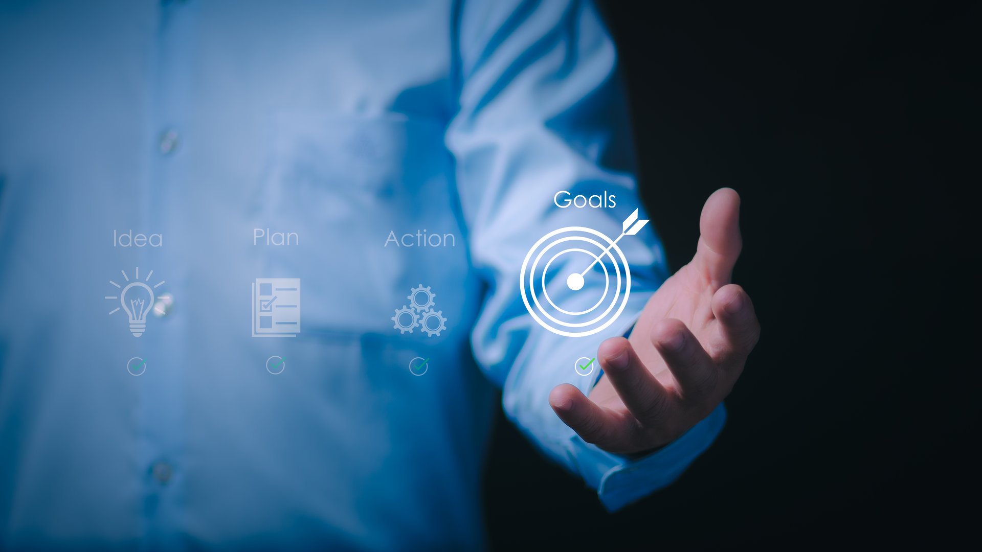 Man shows management progress in the mobile interface to emphasize effective planning, data tracking, and workflow success.