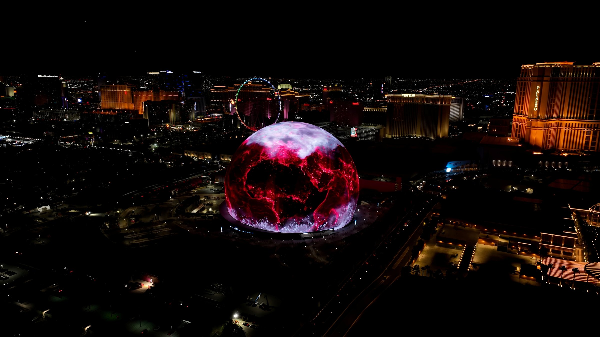 Las Vegas Sphere and Skyline at Night