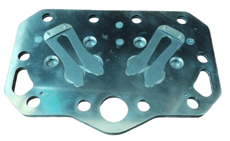 Metal mounting bracket with multiple holes and two spring-loaded clips for hardware attachment.