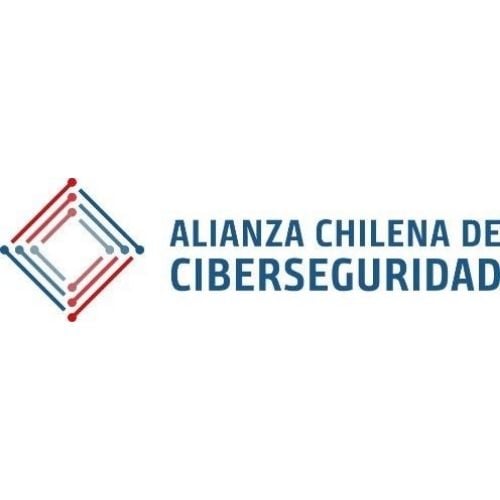 Logo with a geometric pattern and text Alianza Chilena de Ciberseguridad on a white background.