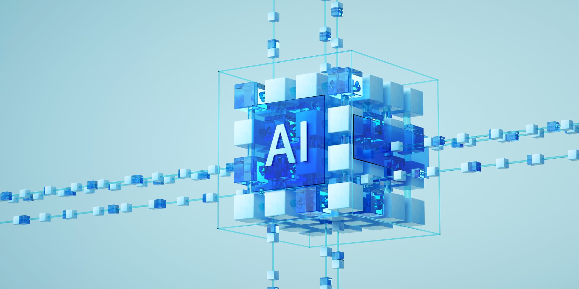 3d rendering of technology, blockchain, data streaming, database, LLM, large language model, SLM, Small language model, binary, artificial intelligence, integration concept. Abstract background