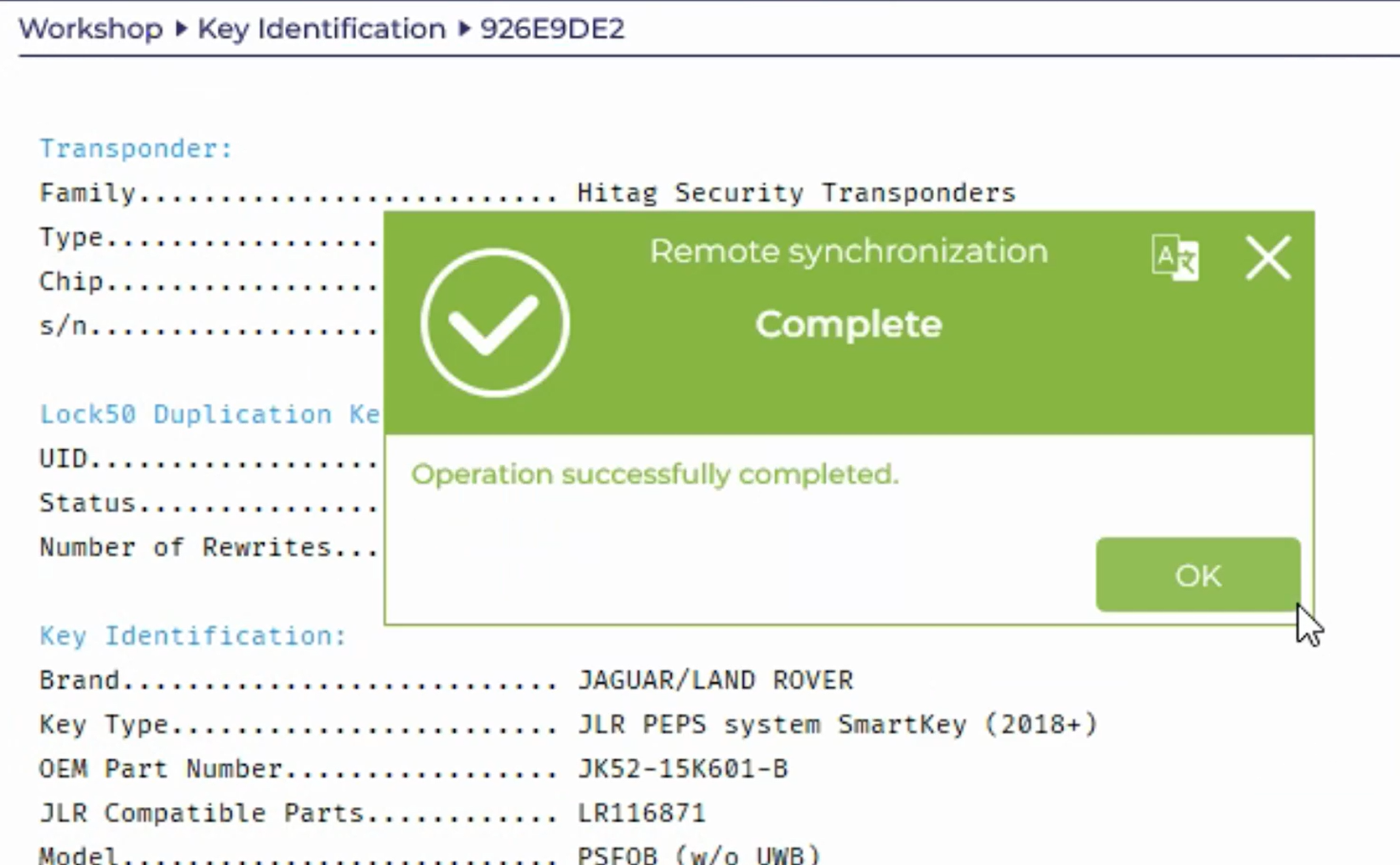 Rolling Code Sync Completed