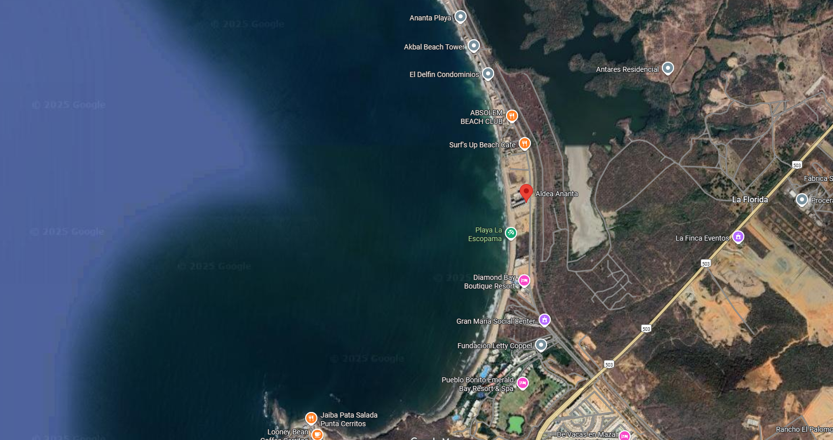 Mapa detallado de los alrededores de Aldea Ananta 1001