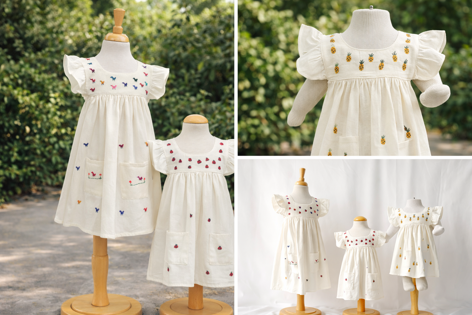 Little girl in ladybug dress at beach