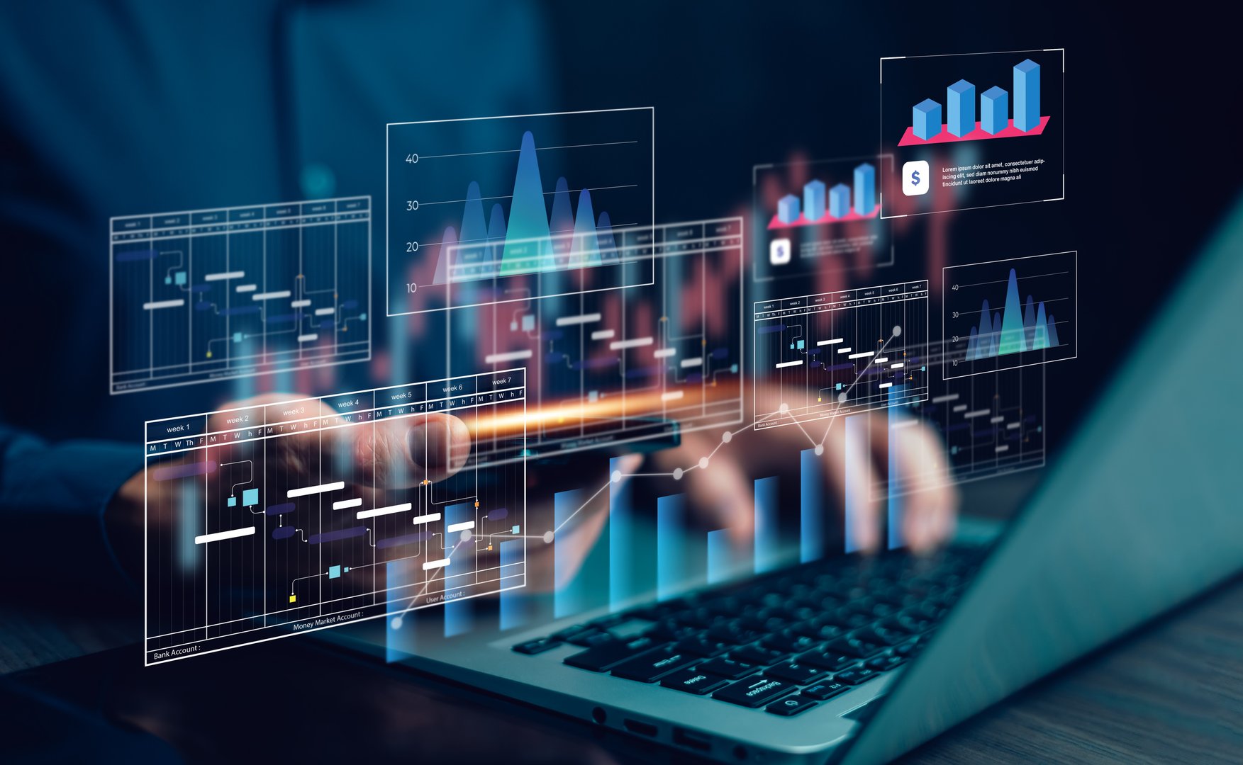Analytics and Data Management Systems. Business Analytics and Data Management Systems to make reports with KPI  and metrics connected to the database for technology finance