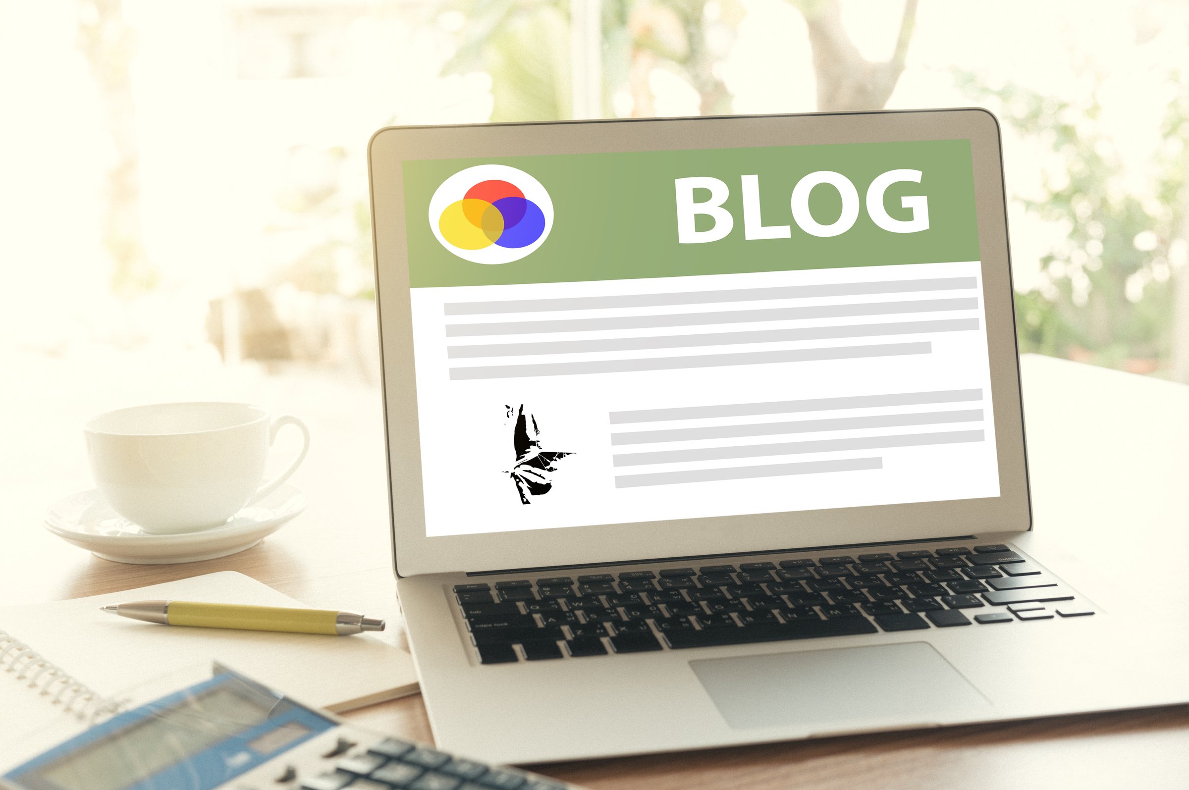 Blog concept, Laptops social media blogs on the desk.