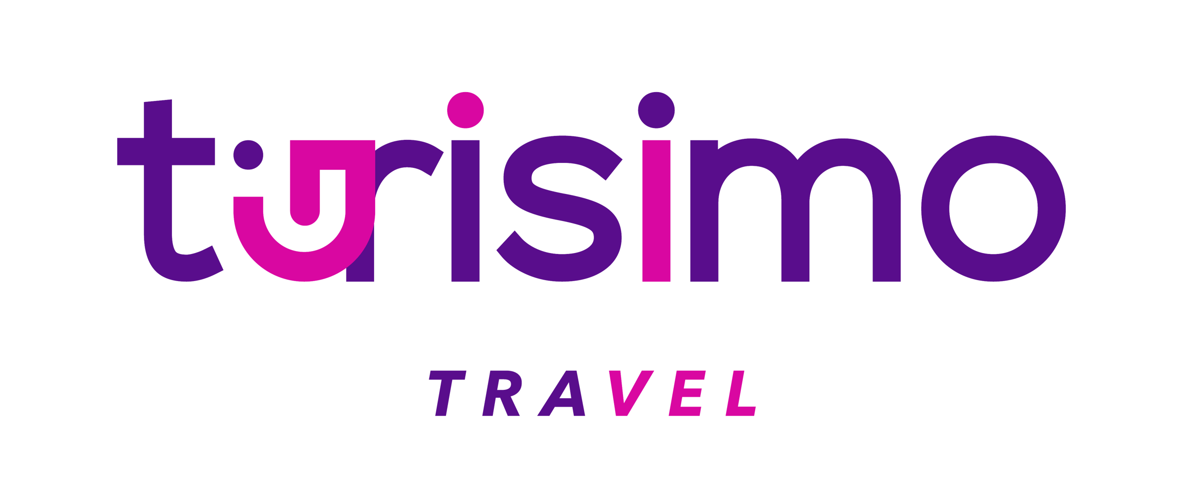 Logo displaying the word "Turismo" in bold letters with "Travel" underneath, featuring a purple and pink color scheme.