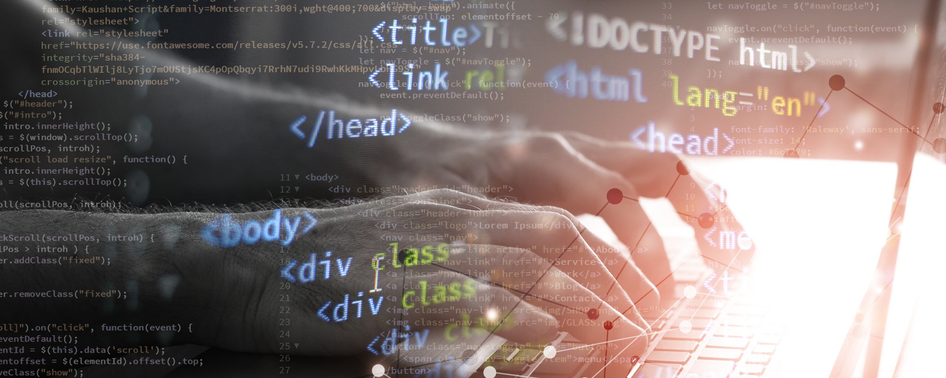 computer language html and css. website technology internet concept fron-end banner. mixed media
